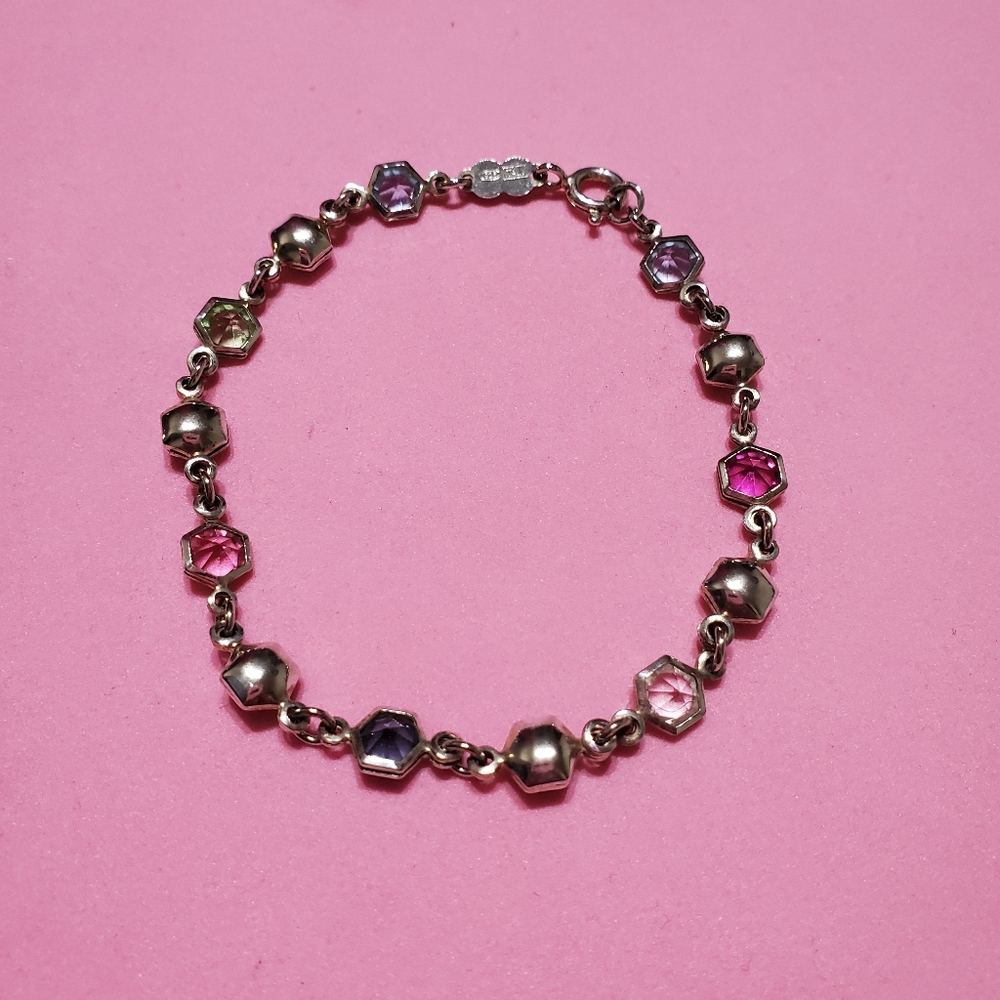 Italy Sterling Silver Multi Color Stone Bracelet